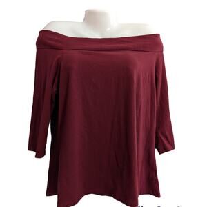 Modcloth Fervour Burgundy Merlot Cafe Parfait 3/4 Sleeve Off The Shoulder Top 1X